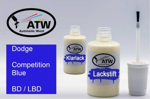 Dodge, Competition Blue, BD / LBD: 20ml Lackstift + 20ml Klarlack - Set, von ATW Autoteile West.